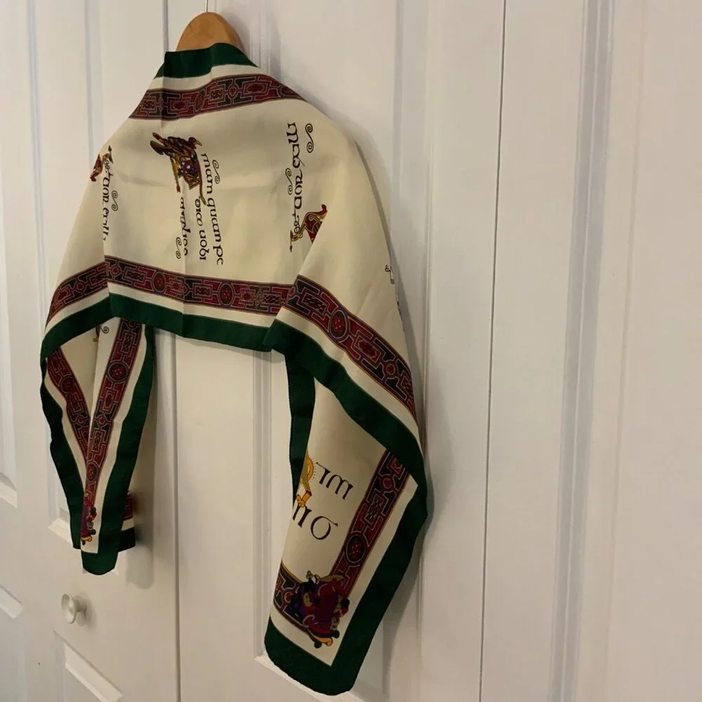 Celtic Clothing Book of Kells Signature Celtic Shawl Scarf Ivory Green